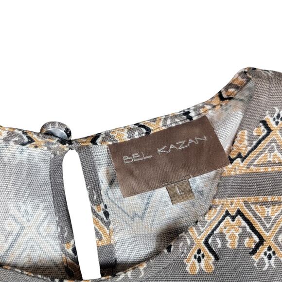 Bel Kazan Anthropologie Swing Dress Womens L Beige Black Boho Bali Rayon Tribal - Picture 2 of 6